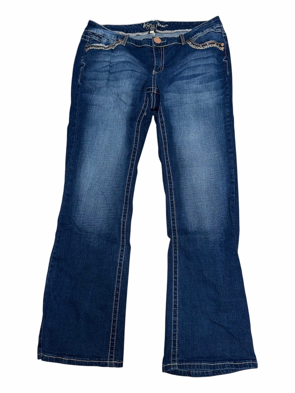 Ariya Jeans Size 16 Dark Wash Bootcut Stretch Denim Jeans Contrast Pocket Detail